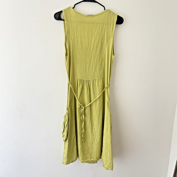 RARE Y2K Fairy Cottagecore Boho Linen Dress Green Beaded Crochet Italy M - Picture 2 of 11